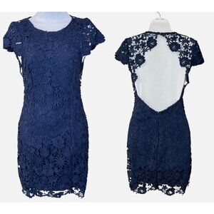 Lulus Everlasting Navy Blue Floral Lace Backless Dress Elegant Sophisticated XS